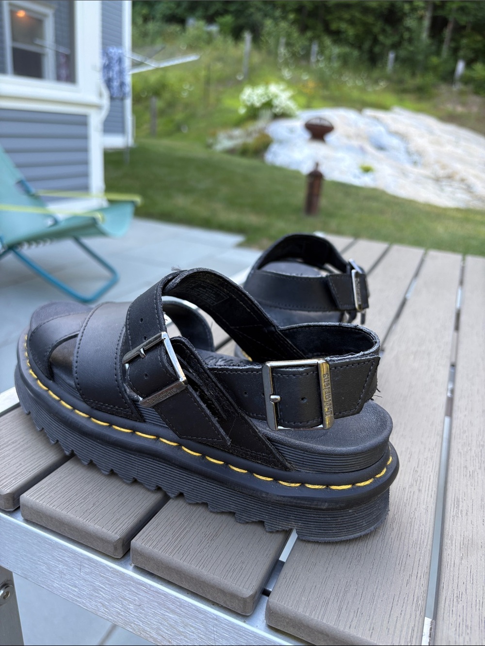 Dr. Martens Black Leather Platform Sandals with Yellow Stitching - Picture 7 of 7